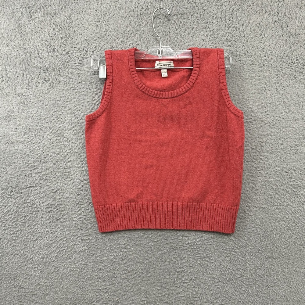 St John Sport Sweater Womens Small Red Pink Wool Rayon Textured Knit Tank Vest